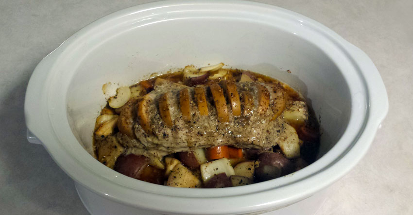 Slow Cooked Apple Pork Loin with Honey-Balsamic Sauce